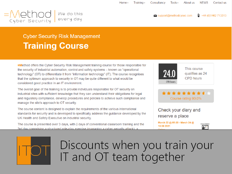 OT and IT Cyber Security combined training discount